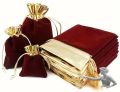 Samt Flanell - Zugbeutel Schmuckbeutelchen in Gold / Bordeaux 7 x 9 cm