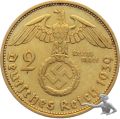 3. Reich 2 Mark 1939 F, Silber, Hakenkreuz, Vergoldet