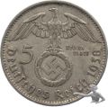 3. Reich 5 Mark 1938 F - Hakenkreuz - Silber