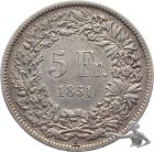 5 Franken 1851 - wundersch&ouml;nes St&uuml;ck - Silber Sitzende Helvetia