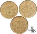 10 Franken 1911 B Gold Goldvreneli - Lot mit 3 St&uuml;ck