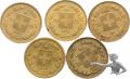 20 Franken 1883 1886 1889 1896 1896 - Gold Goldvreneli Helvetia - Lot mit 5 St&uuml;ck