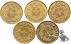 20 Franken 1883 1886 1889 1896 1896 - Gold Goldvreneli Helvetia - Lot mit 5 St&uuml;ck