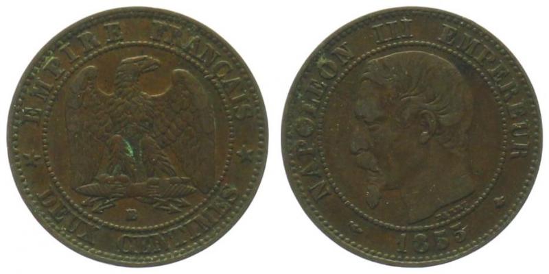 Frankreich 2 Centimes 1855 BB Strassbourg | numisauktion.ch