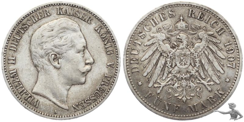 Preussen 5 Mark 1907 - 27.7 gr. 900 Silber