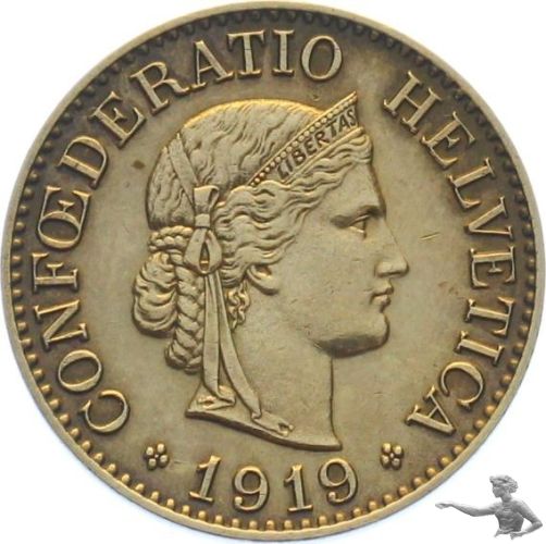 10 Rappen 1919 B Messing Kriegsreserve Selten