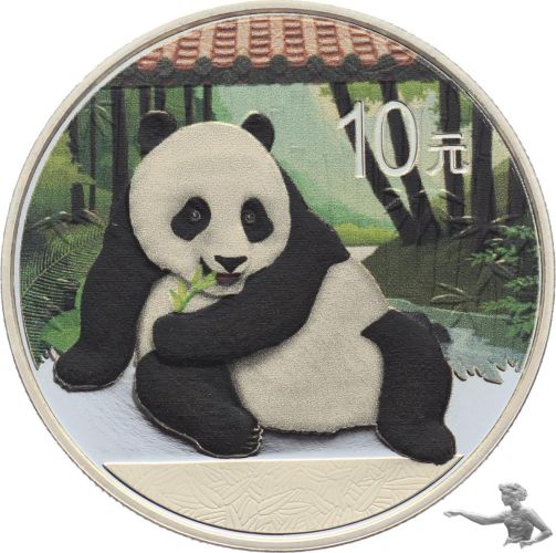 China Panda 2015 - Silberm&uuml;nze zu 30 Gramm 999 Silber - coloriert, mit rotem Dach