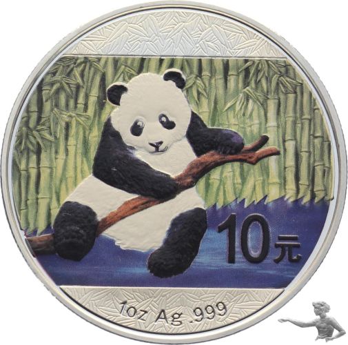 China Panda 2014 - Silberm&uuml;nze zu 1 Feinunze 999 Silber - coloriert am Wasser