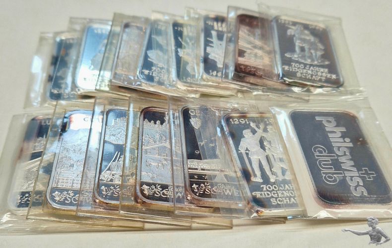 15 x 1 Unze Feinsilber 999 - alle verpackt, teils angelaufen