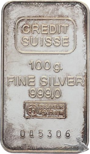 Silberbarren 100 Gramm 999 - Credit Suisse