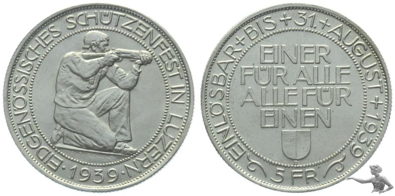 5 Franken 1939 B Luzern | Eidgen&ouml;ssisches Sch&uuml;tzenfest