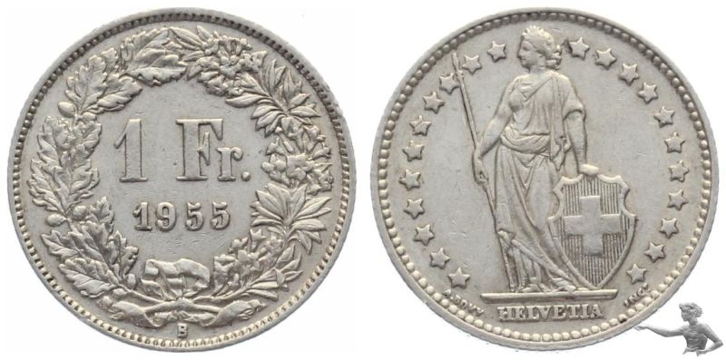 1 Franken 1955 - Eidgenossenschaft Silber