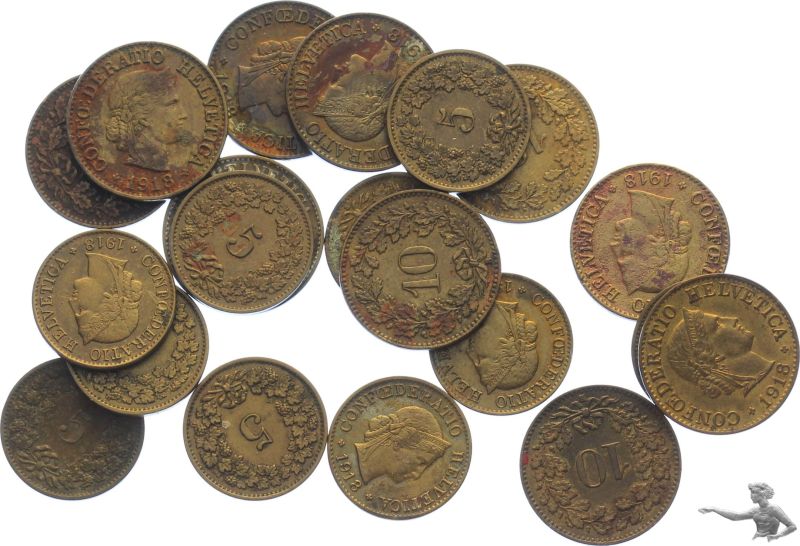 20 St&uuml;ck - 5 & 10 Rappen 1918 Messing (Lot mit 20 M&uuml;nzen)
